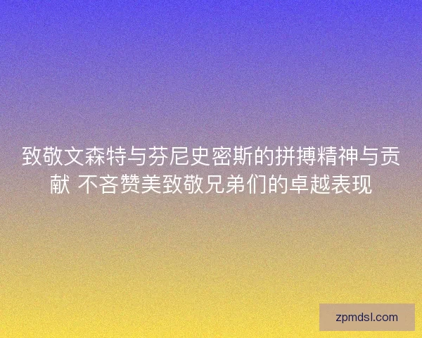 致敬文森特与芬尼史密斯的拼搏精神与贡献 不吝赞美致敬兄弟们的卓越表现